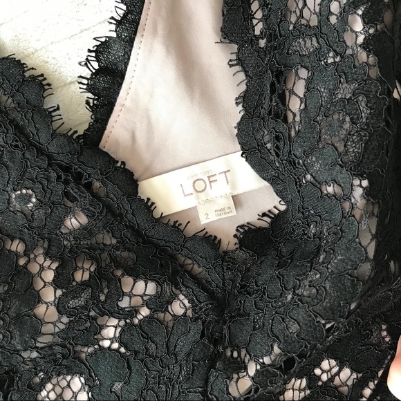 Loft Black and Nude Lace A-line V-neck Dress - Picture 6 of 7